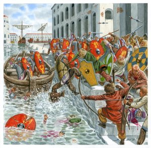 Visigoterna invaderar Ostia 410 f.Kr. av Giuseppe Rava