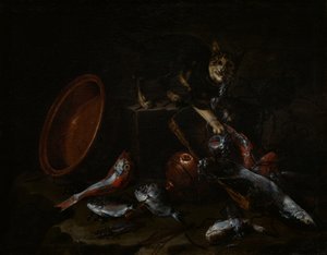 En katt som stjäl fisk, sent 1660-tal.