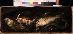 "Stilleben med fisk och krabba" målning av Giuseppe Recco (1634-1695) Mikhail Kroshitsky Art Museum, Sevastopol (Sevastopol) Ukraina