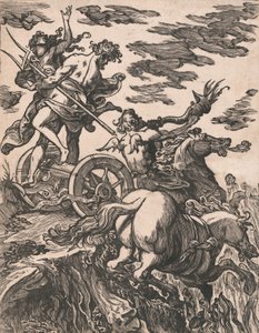 Våldtäkt av Persefone med Pluto till häst till höger, 1590-1607.