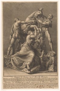 Dirce är till en stier bunden Farnese Stier Grupp av statyer, känd som Farnese Bull / Grouppe des Statues, qu