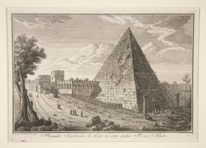 Gravpyramiden i Cajo Cestio, nära Porta S. Paolo (Pyramid of Gaius Cestius) av Giuseppe Vasi