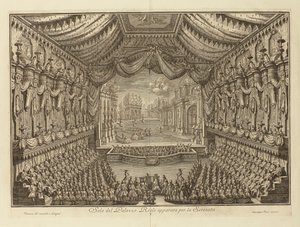 Föreställningen av La Serenata i det kungliga palatset i Neapel par Vasi, Giuseppe (1710-1782). Koppargravyr, storlek: 41,5x62