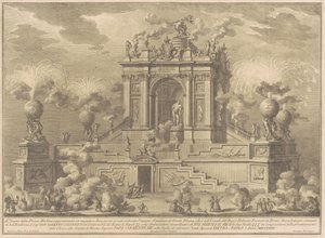 Prima Macchina för Kina 1767: En triumfbåge med Farnese Hercules av Giuseppe Vasi, after Giuseppe Palazzi, after Paolo Posi
