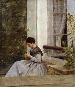 En kvinna som virkar, av Giuseppe or Joseph de Nittis
