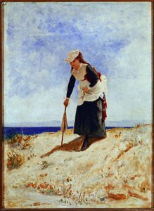En kvinna på sanden (olja på duk av Giuseppe or Joseph de Nittis
