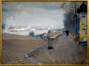 La Seine i Paris. Målning av Giuseppe Nittis (1846-1884) av Giuseppe or Joseph de Nittis
