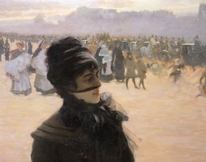 Återvänder från Bois de Boulogne, Lady with a Dog, av Giuseppe de Nittis, detalj