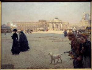 Place du Carrousel-ruinerna av Tuilerierna 1882. Tabell som representerar en vy över Paris. Målning av Guiseppe Nittis (1846 - 1884)