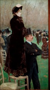 Lopparna på Bois de Boulogne Åskådare tittar på hästkapplöpningar av Giuseppe or Joseph de Nittis