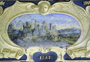 Elci, från en serie kartuscher som visar bilder av bostäderna som ägs av Conte Pannochieschi d
