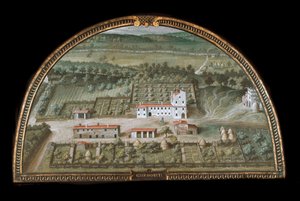 Utsikt över Villa di Colle Salvetti nära Livorno, Italien (Tempera av Giusto Utens