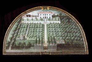 Utsikt över Villa di Marignolle nära Florens, Italien (Tempera