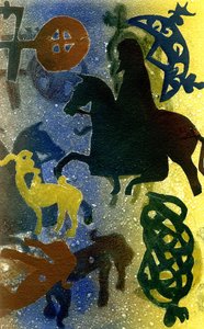 Pictish Horsemen (monotyp) av Gloria Wallington