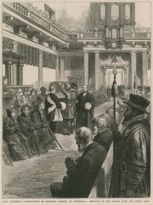 Utdelning av Maunday Charity vid Whitehall (gravyr)