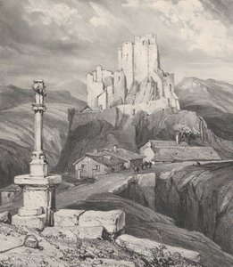 Ruinerna av Château de Bouzols, nära Le Puy en Velay, 1831.
