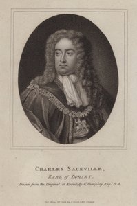 Charles Sackville, 6:e earl av Dorset, engelsk poet och hovman (gravyr) av Godfrey (after) Kneller