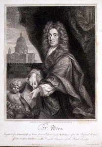 Porträtt av Christopher Wren graverad för Elmes "Life of Wren" av Godfrey (after) Kneller