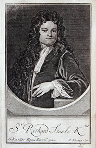 Porträtt av Richard Steele, frontispice till "The Dramatic Works of Richard Steele", graverat av George Vertue (1684-1756), London. av Godfrey (after) Kneller