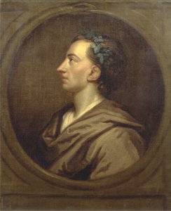 Alexander Pope (1688-1744) profil, krönt med murgröna (olja på duk) av Godfrey (studio of) Kneller