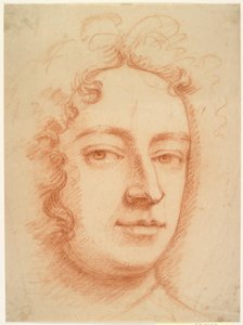 Ansikte av en man, tre fjärdedelar, tittar direkt på betraktaren, möjligen ett självporträtt av Godfrey Kneller