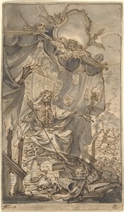 Death on a Canopied Throne Design för en titelsida, sent 1600-tal.