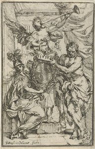 Minerva, Hercules och Fame med vapen