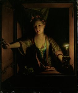 En flicka vid fönstret (olja på pannå) av Godfried Schalcken