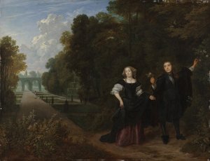 The Promenade (olja på koppar) av Gonzales Coques