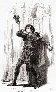 En scen ur William Shakespeares pjäs Hamlet, akt I, scen 5, Hamlet: Kom ihåg dig! Ja, du stackars spöke, så länge minnet har en plats i denna förvirrade värld, från The Works of William Shakespeare, pu