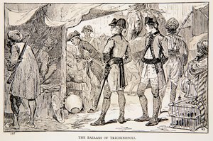 The Bazaars of Trichinopoli, en illustration från "With Clive in India, or the Beginnings of an Empire" av G.A. Henty, pub. London, 1884 av Gordon Frederick Browne