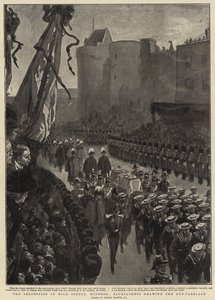 Processionen i High Street, Windsor, Bluejackets som ritar Gun-Carriage av Gordon Frederick Browne