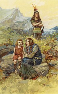 Bondkvinnan och Olaf, hennes son, satt i morgonsolen (chromolitho) av Gordon Frederick Browne