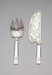 Fiskskiva och gaffel, ca 1870-80 (silver)