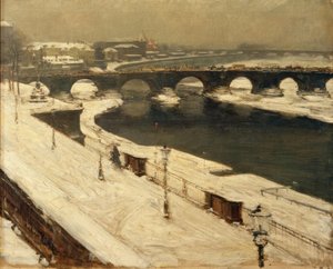 Elbe och Augustus Bridge på vintern