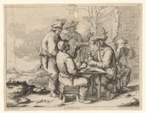 Fem bönder vid bordet i det fria Lantligt mys (serietitel) av Gottlieb Friedrich Riedel