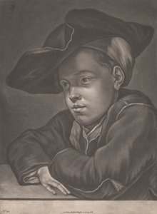 Pojke som sitter vid ett bord av Gottlieb Heiss