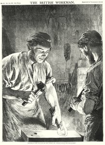 Att komma in i den tunna änden av kilen, eller "Slå medan järnet är varmt" (gravyr) av Gourlay Steel