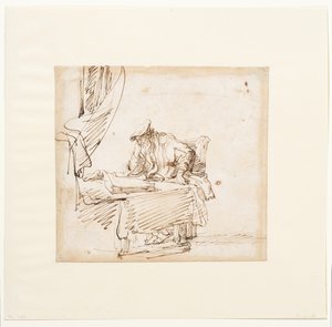 Forskare som sitter vid ett bord på vilket det vilar en stor bok av Govaert (attr. to) Flinck