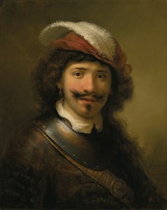Porträtt av en man som bär en ravin och en plymad hatt, 1636. av Govaert Flinck