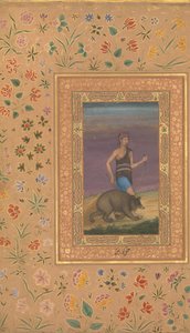 Dervish Leading a Bear, Folio från Shah Jahan Album, recto: ca. 1630-40, tergo: ca. 1530-40