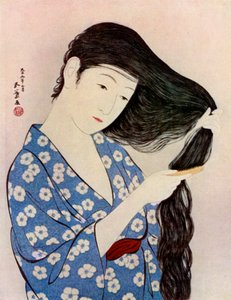 En japansk kvinna som kammar sitt hår, 1920 1930.