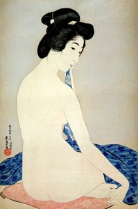 Kvinna efter badet, publicerad av Shosaburo Watanabe, 1920, (träblock i färg) av Goyo Hashiguchi
