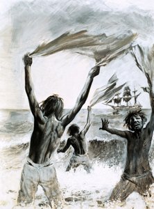 Skeppsbrutna på ön Asuncion (gouache på papper)