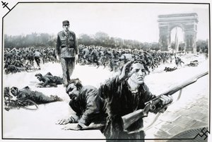 Charles de Gaulle tar sin segerpromenad längs Champs Elysses under befrielsen av Paris