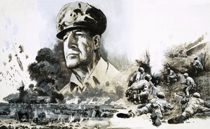 Douglas MacArthur med scener från landstigningen på D-dagen av Graham Coton