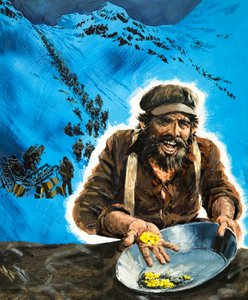 Panorera efter guld under guldruschen i Klondike av Graham Coton