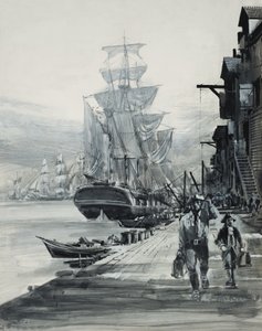 Hamnscen (gouache på papper) av Graham Coton
