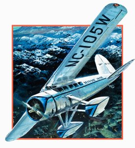 Wiley Hardemann Postflygning med Winnie May solo jorden runt (gouache på papper)