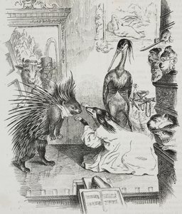 Hund och piggsvin, karikatyr av Jean-Jacques Grandville (1803-1847), litografi av Giovanni Mariani från Poliorama Pittoresco, n 38, 30 april av Grandville